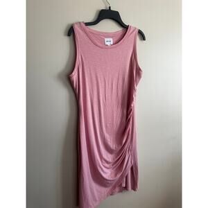 Nine West Pink Sleeveless Ruched Dress Asymmetrical Hem Size L